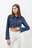 Kadın Püsküllü Crop Jean Ceket