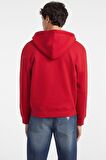 Erkek GJ ZIP Göğüs Logolu Kapüşonlu Sweatshirt - Kırmızı  | XL
