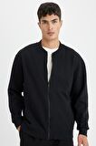DeFacto Relax Fit Kolej Yaka Fermuarlı Çift Cepli Mevsimlik İnce Bomber Hırka D2605AX24AUBK81