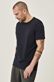 Erkek Lacivert Slim Fit Bisiklet Yaka 2'li Düz Tisört Paketi