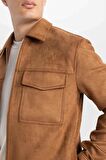 DeFacto Slim Fit Dar Kesim Süet Mont Ceket Gömlek Yaka Cepli Astarlı Y5362AZ24AUBN315