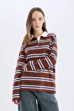 DeFacto Coool Loose Fit Polo Yaka Çizgili Uzun Kollu Tişört E4915AX25SPBN319