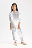 DeFacto Kız Çocuk Pijama Takım Çizgili Uzun Kollu Üst Beli Lastikli Uzun Alt D7747A824WNER85