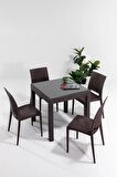 Rattan Small Lüx Camlı Kahve Masa Takımı Bahçe&balkon 1 Camlı Masa + 4 Sandalye