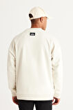 Erkek Bej Oversize Bol Kesim Içi Polarlı Iplik Bisiklet Yaka %100 Pamuk Sweatshirt
