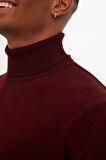 Bordo Balıkçı Yaka Triko Kazak | L