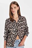 DeFacto Regular Fit Leopar Desenli Poplin Uzun Kollu Gömlek D3148AX24AUBK81