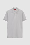 D'S Damat Regular Fit Gri Pike Dokulu %100 Pamuk Kıvrılmaz Polo Yaka Nakışlı T-Shirt 4HC14ORT51000