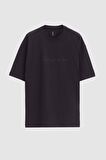 Oversize Siyah Baskılı %100 Pamuk T-shirt 2EC14ORT05211