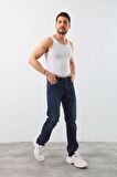 Erkek Likralı Straight Fit Jean Pantolon Mavi