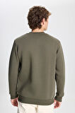Erkek Haki Standart Fit Normal Kesim Içi Polarlı 3 Iplik Bisiklet Yaka Pamuklu Sweatshirt