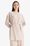 DeFacto Relax Fit Çizgili Uzun Kollu Bağcıklı Gömlek Tunik E5360AX25SPBN287