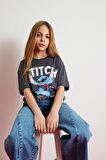 DeFacto Kız Çocuk Disney Lilo & Stitch Oversize Geniş Kalıp Bisiklet Yaka Kısa Kollu Tişört E0481A825SPAR148