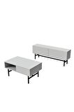 Mezza SET 4002-4202 FELIX SİYAH METAL AYAKLI TV ÜNİTESİ - ORTA SEHPA TAKIMI BEYAZ