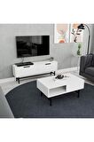 Mezza SET 4016-4202 BLANCO SİYAH METAL AYAKLI TV ÜNİTESİ - FELIX ORTA SEHPA TAKIMI BEYAZ