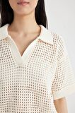 DeFacto Relax Fit Polo Yaka Ajur Kısa Kollu Triko Tişört C4573AX24SMER105