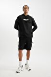 DeFactoFit Siyah NBA Brooklyn Nets Comfort Fit Kapüşonlu Sırt Baskılı Sweatshirt C9252AX24AUBK81