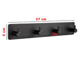 ASKILIK YAPIŞKANLI DİKDÖRTGEN ÇUBUKLU 4 KANCALI MAT SİYAH