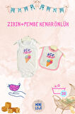 Dondurma Desenli Bebek Zıbın ve Önlük Seti - Mavi Kenarlı & Pamuklu/Paraşüt Kumaş (0-36 Ay)
