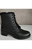 Castle Black 2680 Kadın Deri Kısa Postal Bot Sıyah