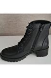 Castle Black 2680 Kadın Deri Kısa Postal Bot Sıyah