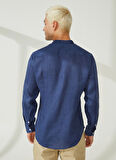 AT.P.CO Slim Fit Düğmeli Yaka Koyu Mavi Erkek Gömlek A266DANIELL20-