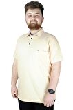 Mode XL Battal Beden Erkek Tshirt Polo Yaka Cepli Klasik Pike 20552 Bej