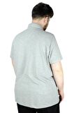 Mode XL Battal Beden Erkek Tshirt Polo Yaka Cepli Klasik Pike 20552 Gri Melanj