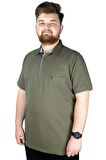 Mode XL Battal Beden Erkek Tshirt Polo Yaka Cepli Klasik Pike 20552 Haki