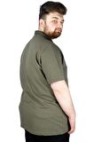 Mode XL Battal Beden Erkek Tshirt Polo Yaka Cepli Klasik Pike 20552 Haki