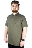 Mode XL Battal Beden Erkek Tshirt Polo Yaka Cepli Klasik Pike 20552 Haki