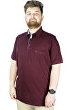 Mode XL Battal Beden Erkek Tshirt Polo Yaka Cepli Klasik Pike 20552 Mürdüm