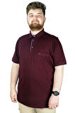 Mode XL Battal Beden Erkek Tshirt Polo Yaka Cepli Klasik Pike 20552 Mürdüm