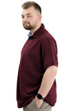 Mode XL Battal Beden Erkek Tshirt Polo Yaka Cepli Klasik Pike 20552 Mürdüm