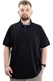 Mode XL Battal Beden Erkek Tshirt Polo Yaka Cepli Klasik Pike 20552 Siyah