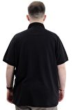 Mode XL Battal Beden Erkek Tshirt Polo Yaka Cepli Klasik Pike 20552 Siyah