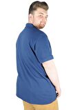 Mode XL Battal Beden Erkek Tshirt Polo Yaka Nakışlı Klasik Pike 20553 İndigo