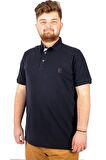 Mode XL Battal Beden Erkek Tshirt Polo Yaka Nakışlı Klasik Pike 20553 Lacivert