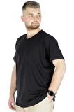 Mode XL Büyük Beden T-Shirt V Yaka Likralı 20150 Siyah