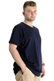 Mode XL Büyük Beden Erkek Tshirt V Yaka 20032 Lacivert