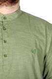 Mode XL Büyük Beden Erkek Keten Likralı UKol Hakim Yaka Gömlek 20388 Yeşil