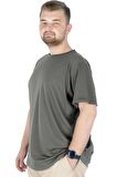 Mode XL Büyük Beden Likralı T-shirt Bisiklet Yaka 20149 Haki