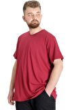 Mode XL Büyük Beden T-Shirt V Yaka Likralı 20150 Bordo