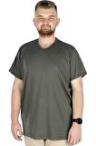 Mode XL Büyük Beden T-Shirt V Yaka Likralı 20150 Haki