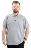 Mode XL Battal Beden Erkek Tshirt Polo Yaka Cepli Klasik Pike 20552 Gri Melanj