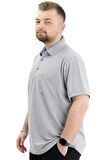 Mode XL Battal Beden Erkek Tshirt Polo Yaka Cepli Klasik Pike 20552 Gri Melanj
