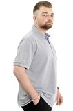 Mode XL Battal Beden Erkek Tshirt Polo Yaka Cepli Klasik Pike 20552 Gri Melanj