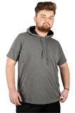 Mode XL Büyük Beden Oversize Tshirt B. Yaka Kapşon Basic 21115 Antrasit