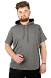 Mode XL Büyük Beden Oversize Tshirt B. Yaka Kapşon Basic 21115 Antrasit