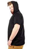 Mode XL Büyük Beden Oversize Tshirt Bisiklet Yaka Kapşon Basic 21115 Siyah
